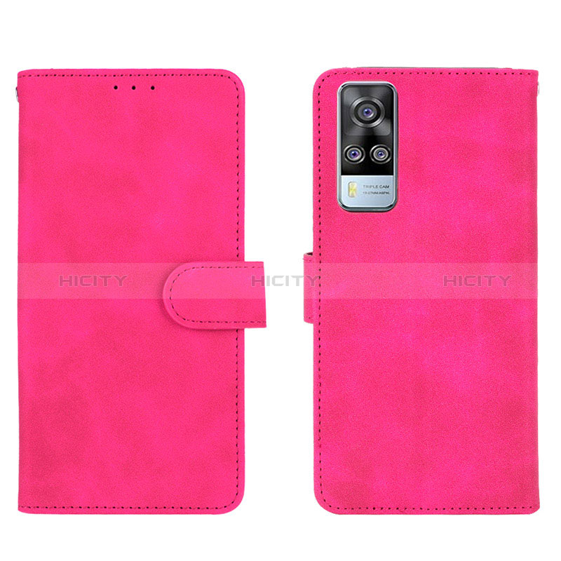 Coque Portefeuille Livre Cuir Etui Clapet L01Z pour Vivo Y51 (2021) Rose Rouge Plus