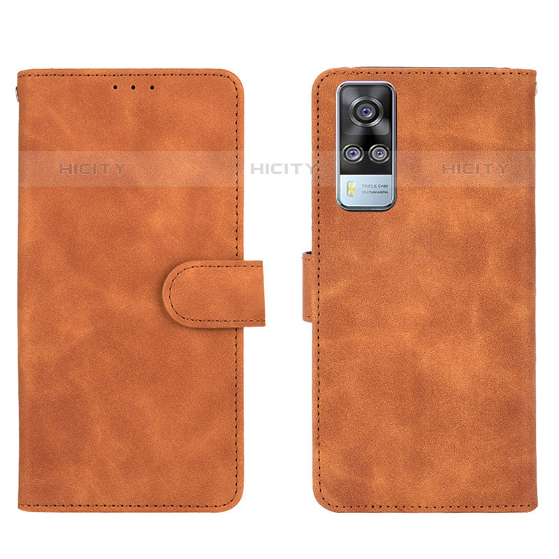 Coque Portefeuille Livre Cuir Etui Clapet L01Z pour Vivo Y51A Marron Plus