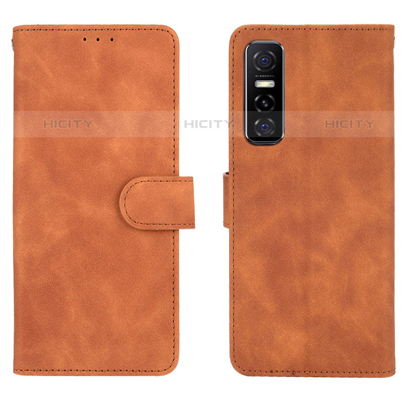 Coque Portefeuille Livre Cuir Etui Clapet L01Z pour Vivo Y73s 5G Marron Plus