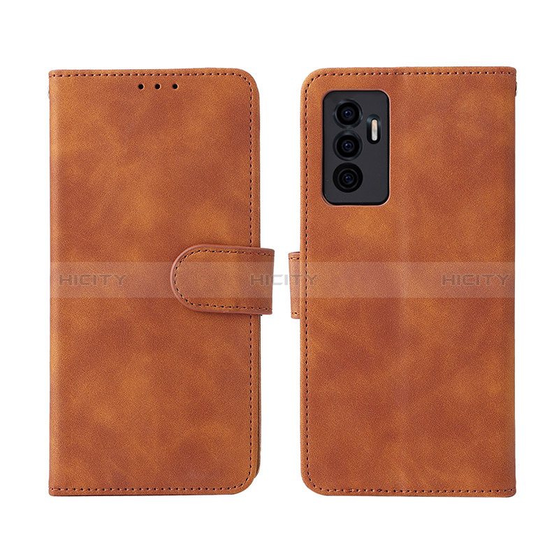 Coque Portefeuille Livre Cuir Etui Clapet L01Z pour Vivo Y75 4G Marron Plus