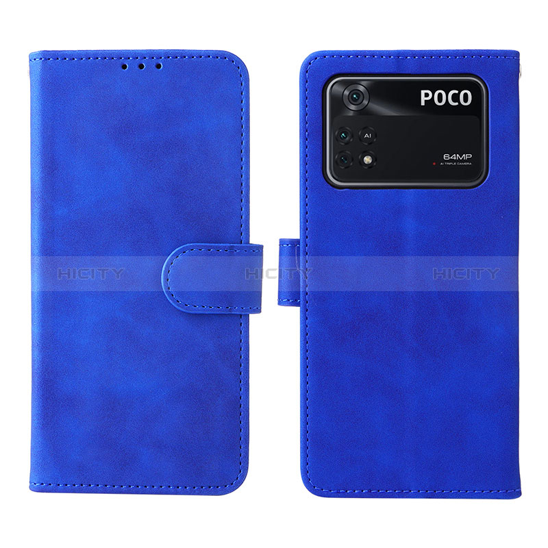 Coque Portefeuille Livre Cuir Etui Clapet L01Z pour Xiaomi Poco M4 Pro 4G Bleu Plus