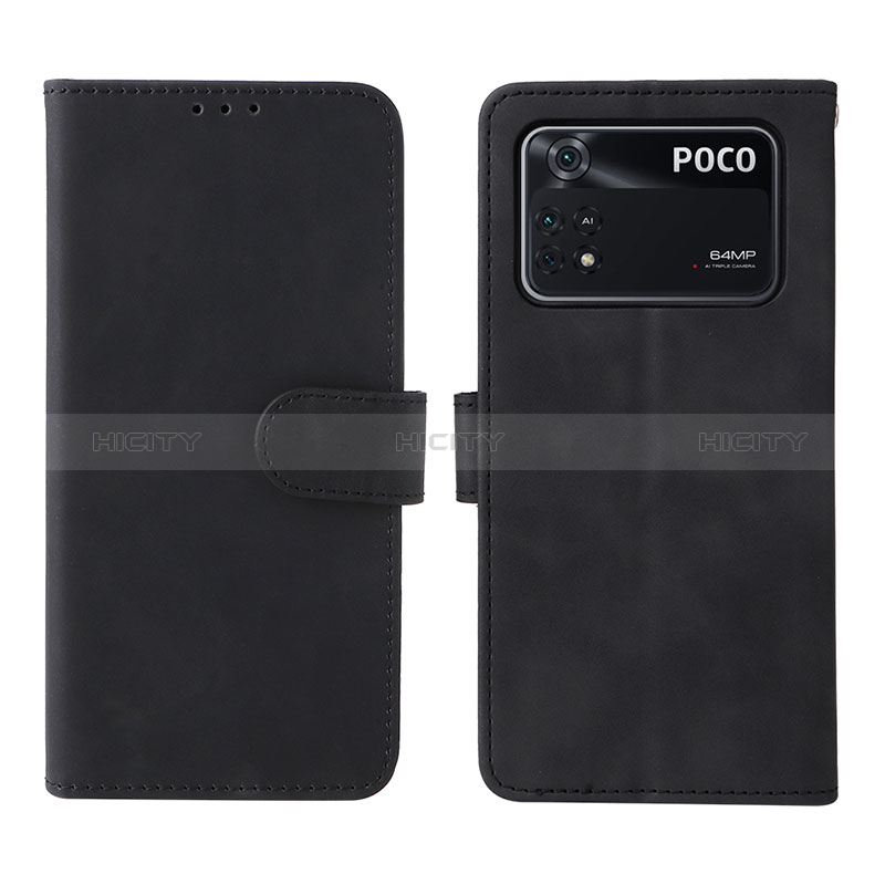 Coque Portefeuille Livre Cuir Etui Clapet L01Z pour Xiaomi Poco M4 Pro 4G Noir Plus