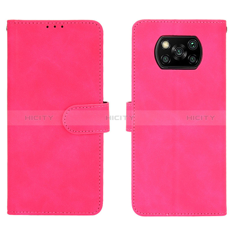 Coque Portefeuille Livre Cuir Etui Clapet L01Z pour Xiaomi Poco X3 NFC Rose Rouge Plus