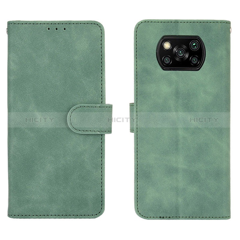 Coque Portefeuille Livre Cuir Etui Clapet L01Z pour Xiaomi Poco X3 NFC Vert Plus