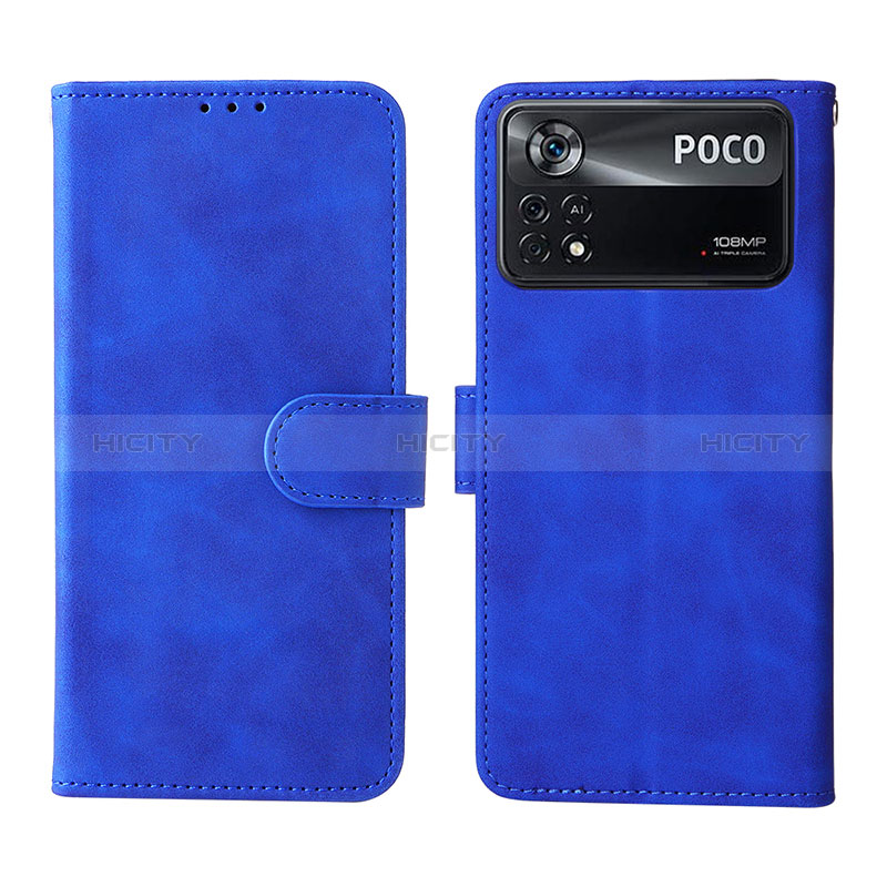 Coque Portefeuille Livre Cuir Etui Clapet L01Z pour Xiaomi Poco X4 Pro 5G Bleu Plus