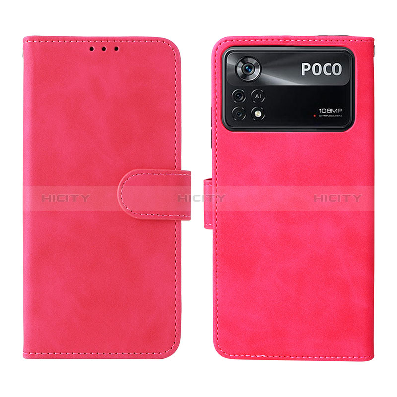 Coque Portefeuille Livre Cuir Etui Clapet L01Z pour Xiaomi Poco X4 Pro 5G Rose Rouge Plus