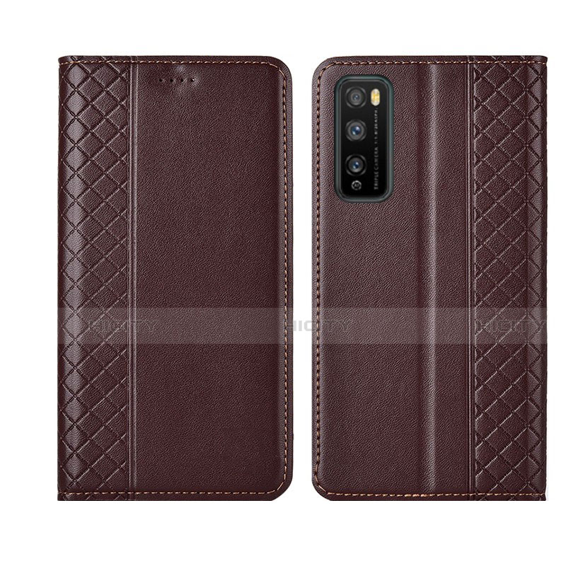 Coque Portefeuille Livre Cuir Etui Clapet L02 pour Huawei Enjoy Z 5G Marron Plus