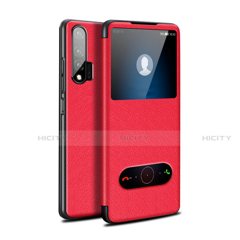 Coque Portefeuille Livre Cuir Etui Clapet L02 pour Huawei Nova 6 5G Rouge Plus