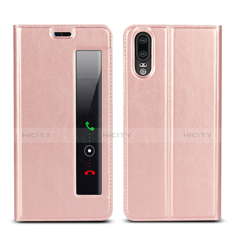 Coque Portefeuille Livre Cuir Etui Clapet L02 pour Huawei P20 Rose Plus