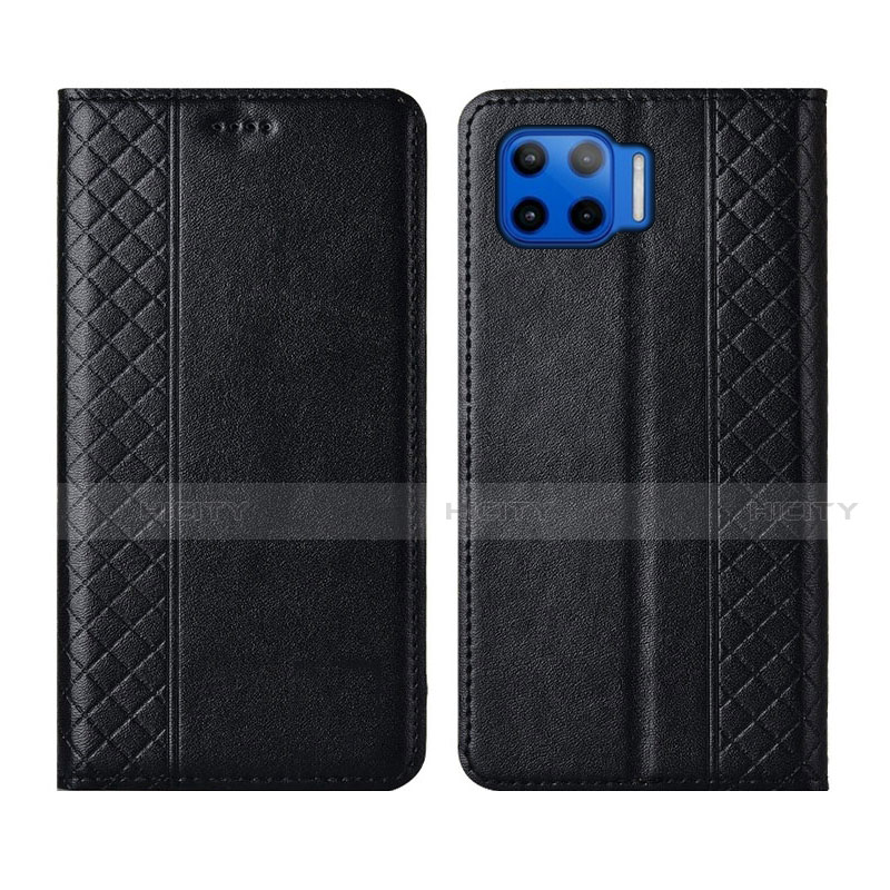 Coque Portefeuille Livre Cuir Etui Clapet L02 pour Motorola Moto One 5G Noir Plus