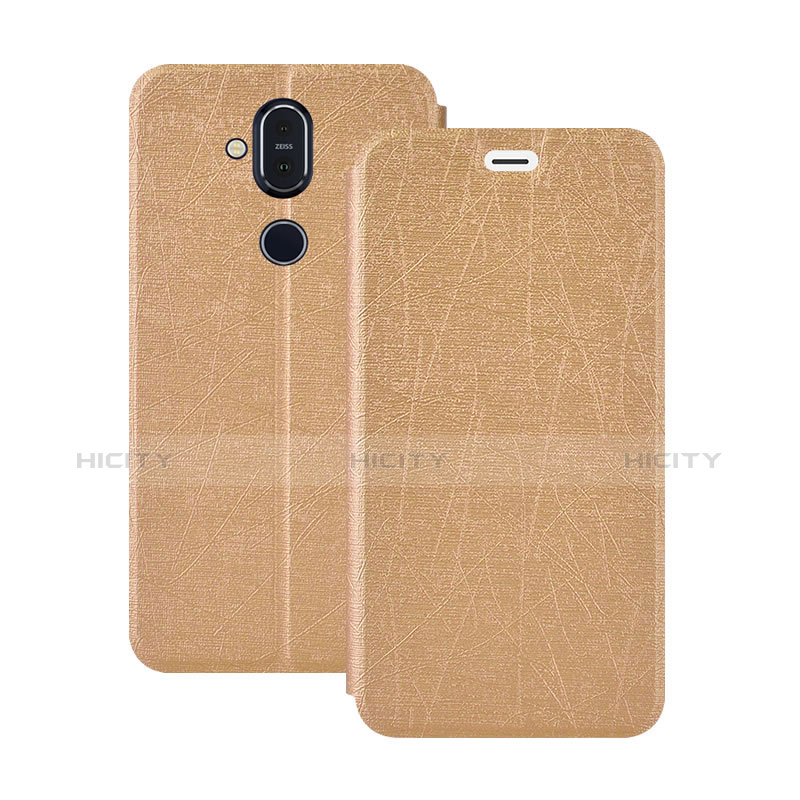 Coque Portefeuille Livre Cuir Etui Clapet L02 pour Nokia 7.1 Plus Or Plus