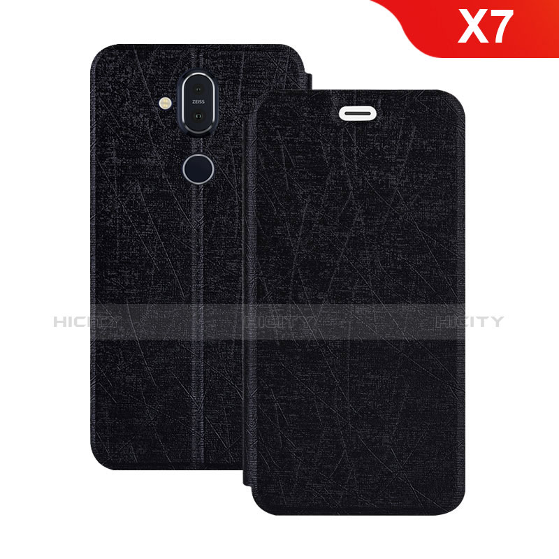 Coque Portefeuille Livre Cuir Etui Clapet L02 pour Nokia X7 Noir Plus