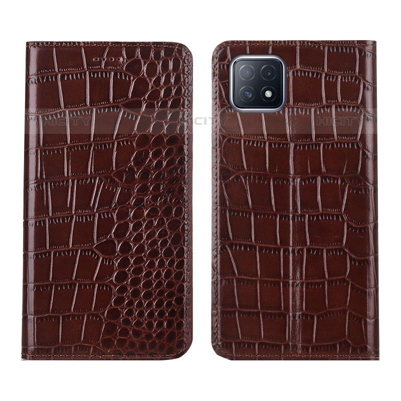 Coque Portefeuille Livre Cuir Etui Clapet L02 pour Oppo A53 5G Marron Plus