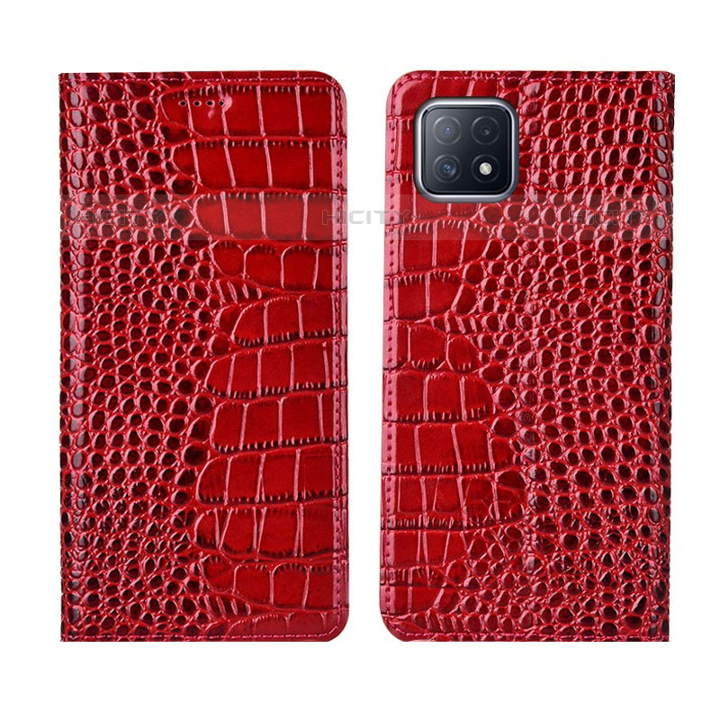 Coque Portefeuille Livre Cuir Etui Clapet L02 pour Oppo A53 5G Rouge Plus