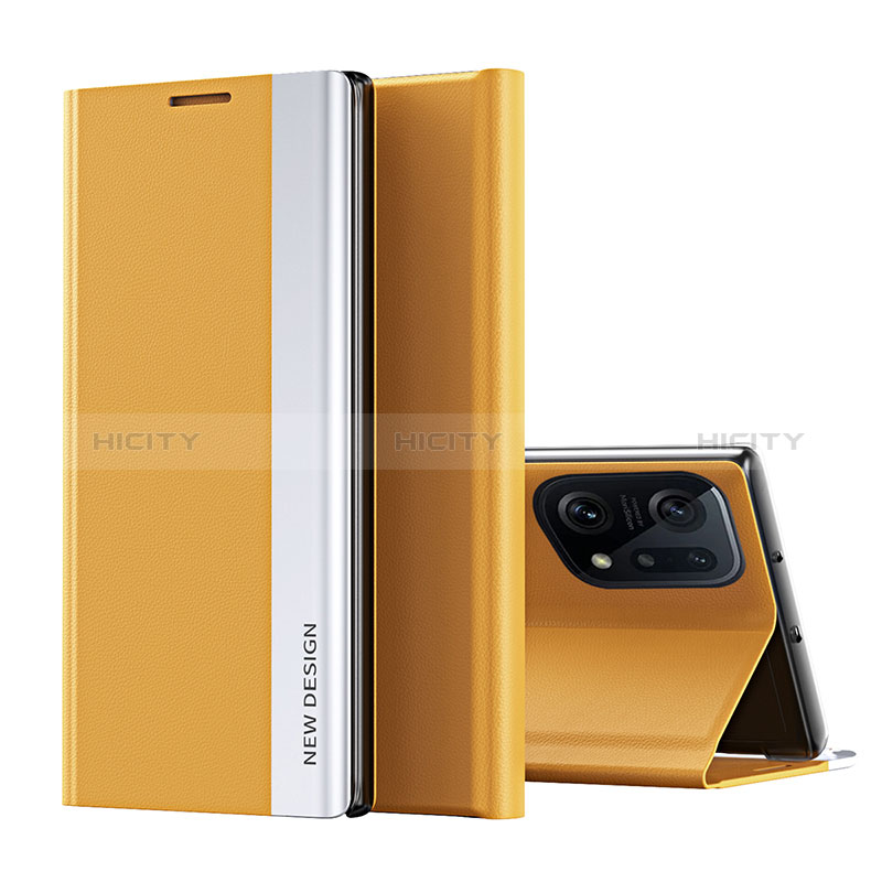 Coque Portefeuille Livre Cuir Etui Clapet L02 pour Oppo Find X5 5G Jaune Plus