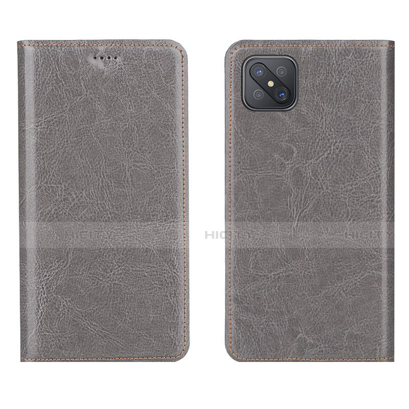 Coque Portefeuille Livre Cuir Etui Clapet L02 pour Oppo Reno4 Z 5G Gris Plus