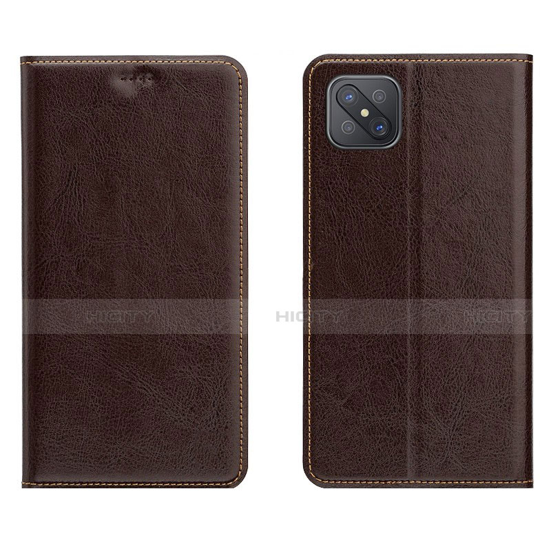 Coque Portefeuille Livre Cuir Etui Clapet L02 pour Oppo Reno4 Z 5G Marron Plus