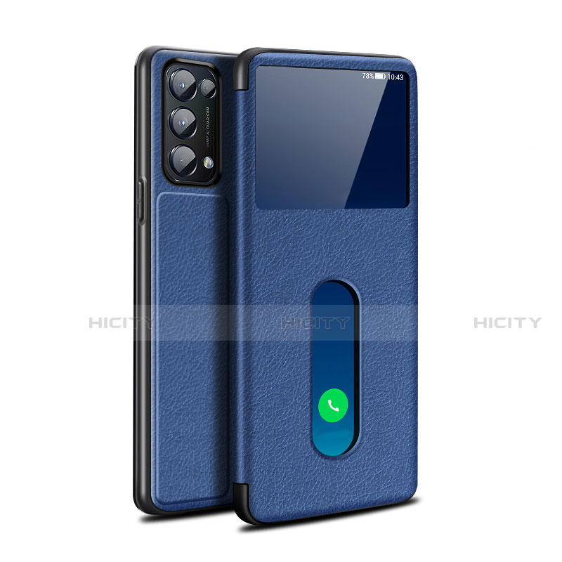 Coque Portefeuille Livre Cuir Etui Clapet L02 pour Oppo Reno5 5G Bleu Plus