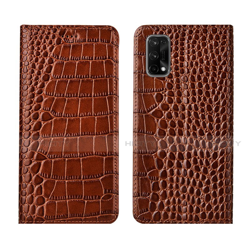 Coque Portefeuille Livre Cuir Etui Clapet L02 pour Realme V15 5G Brun Clair Plus