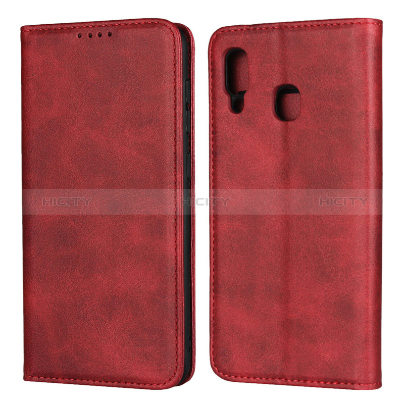 Coque Portefeuille Livre Cuir Etui Clapet L02 pour Samsung Galaxy A20 Rouge Plus