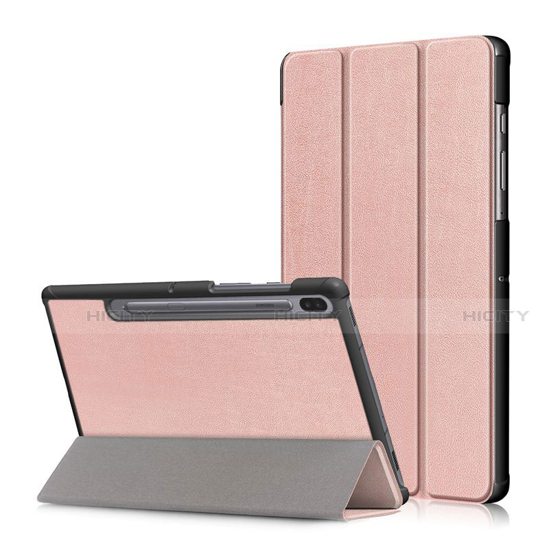 Coque Portefeuille Livre Cuir Etui Clapet L02 pour Samsung Galaxy Tab S6 10.5 SM-T860 Or Rose Plus