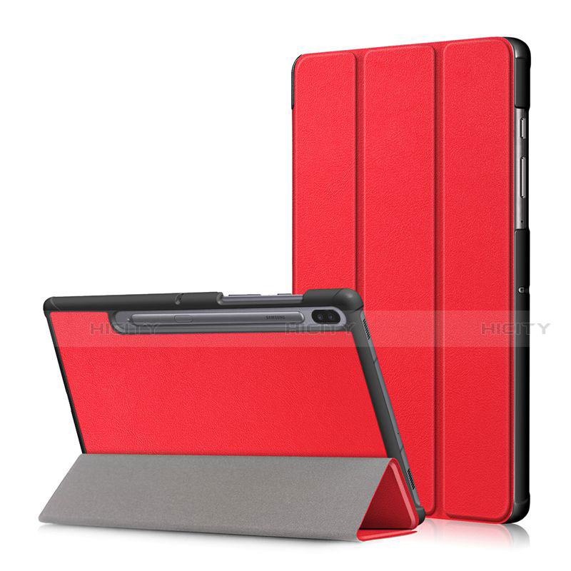 Coque Portefeuille Livre Cuir Etui Clapet L02 pour Samsung Galaxy Tab S6 10.5 SM-T860 Rouge Plus