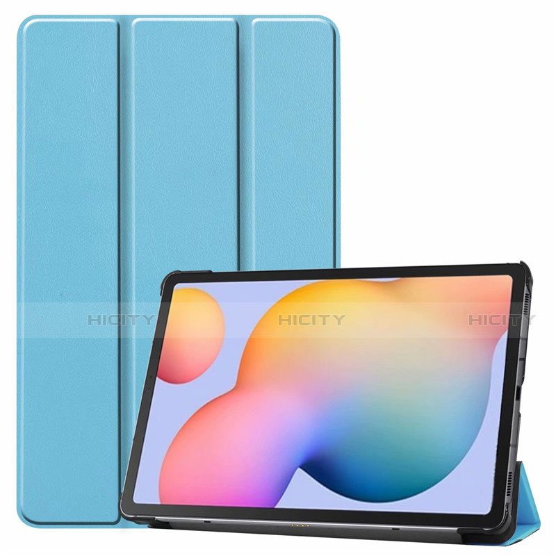 Coque Portefeuille Livre Cuir Etui Clapet L02 pour Samsung Galaxy Tab S6 Lite 10.4 SM-P610 Bleu Ciel Plus