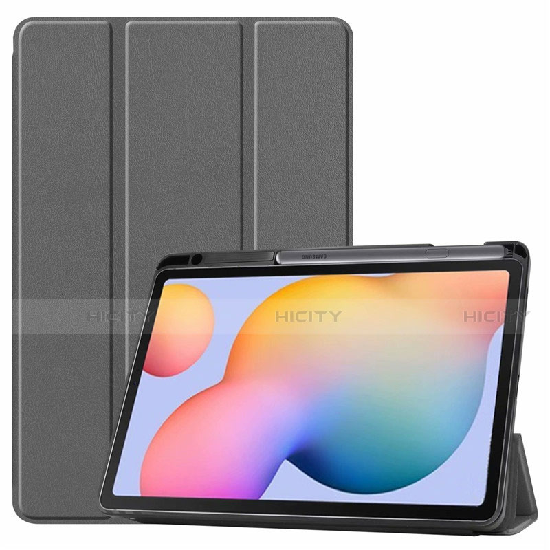 Coque Portefeuille Livre Cuir Etui Clapet L02 pour Samsung Galaxy Tab S6 Lite 10.4 SM-P610 Gris Plus