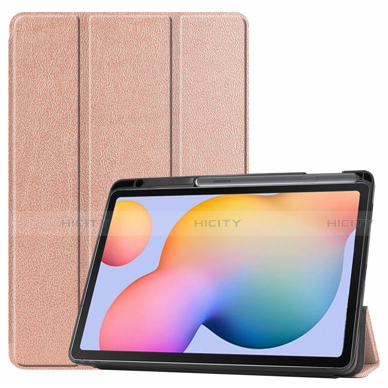 Coque Portefeuille Livre Cuir Etui Clapet L02 pour Samsung Galaxy Tab S6 Lite 10.4 SM-P610 Or Rose Plus