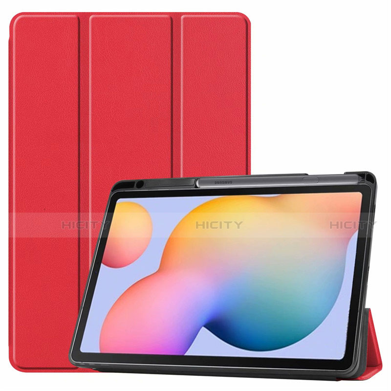 Coque Portefeuille Livre Cuir Etui Clapet L02 pour Samsung Galaxy Tab S6 Lite 10.4 SM-P610 Rouge Plus