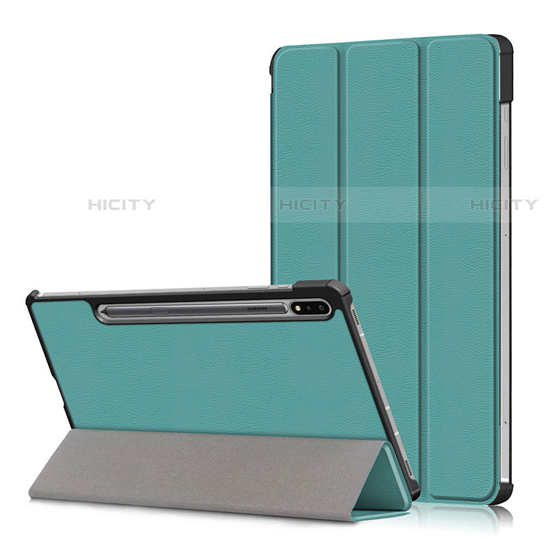 Coque Portefeuille Livre Cuir Etui Clapet L02 pour Samsung Galaxy Tab S7 11 Wi-Fi SM-T870 Cyan Plus