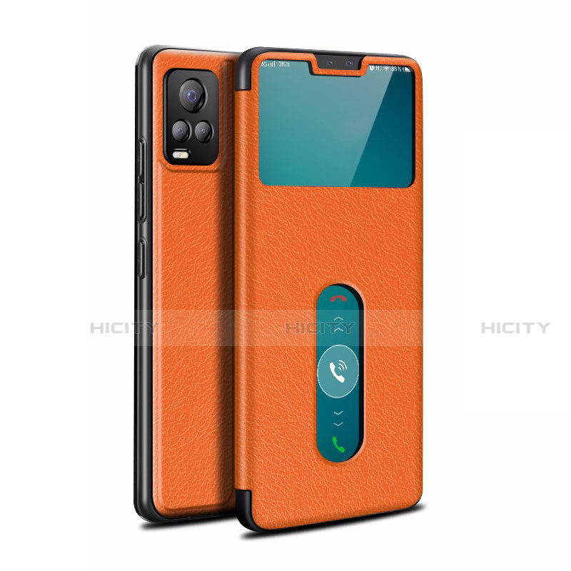 Coque Portefeuille Livre Cuir Etui Clapet L02 pour Vivo V20 Pro 5G Orange Plus