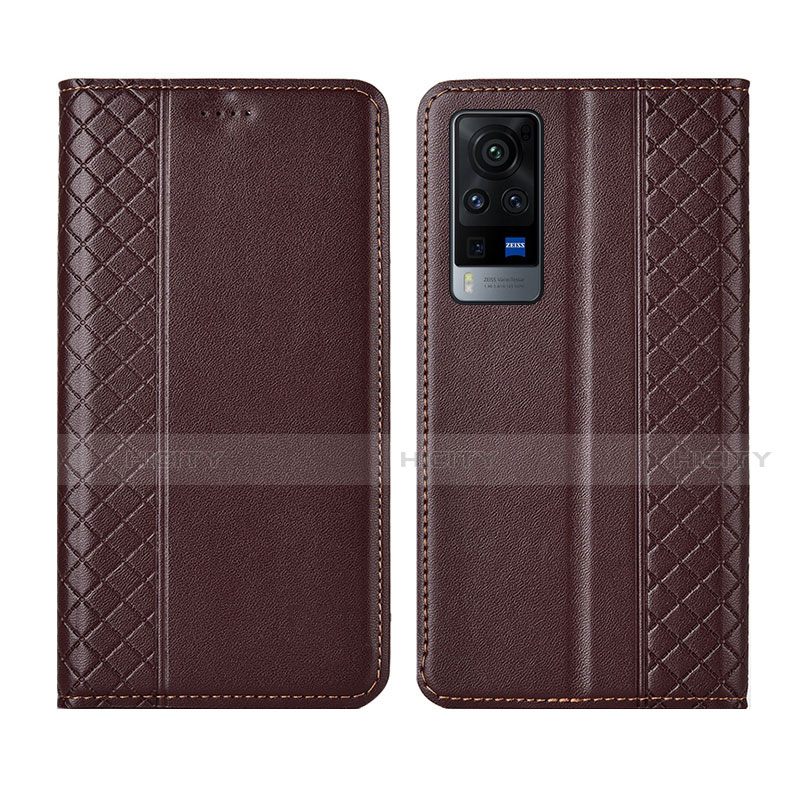 Coque Portefeuille Livre Cuir Etui Clapet L02 pour Vivo X60 Pro 5G Marron Plus