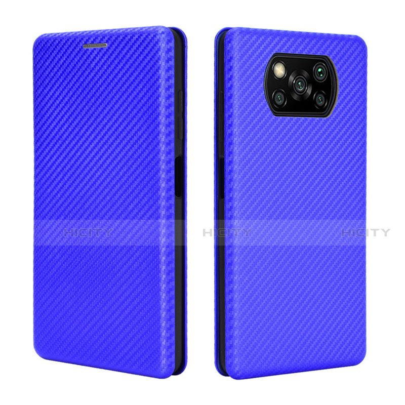 Coque Portefeuille Livre Cuir Etui Clapet L02 pour Xiaomi Poco X3 Bleu Plus