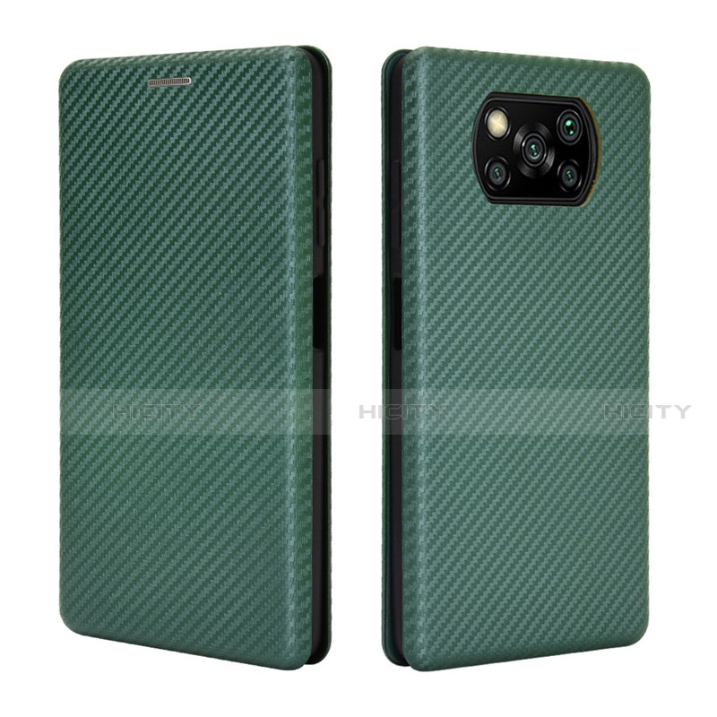 Coque Portefeuille Livre Cuir Etui Clapet L02 pour Xiaomi Poco X3 NFC Vert Plus