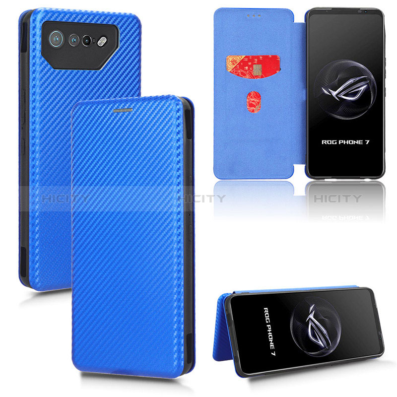 Coque Portefeuille Livre Cuir Etui Clapet L02Z pour Asus ROG Phone 7 Bleu Plus