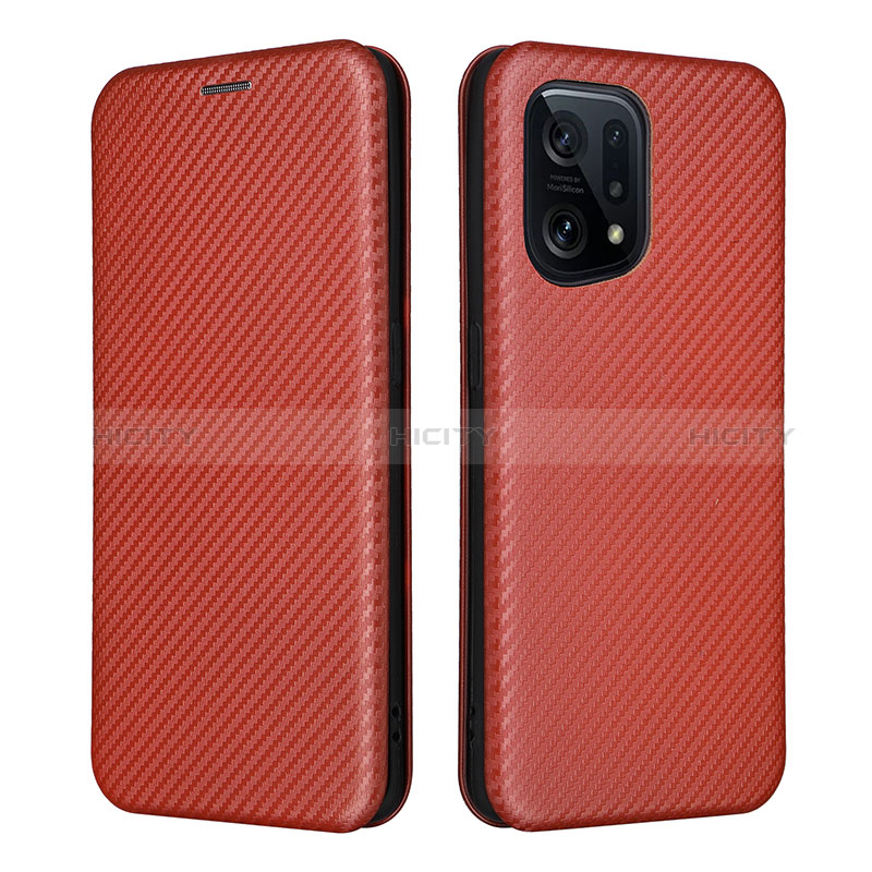 Coque Portefeuille Livre Cuir Etui Clapet L02Z pour Oppo Find X5 5G Marron Plus