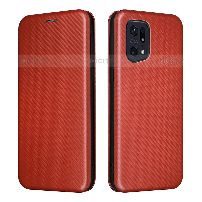 Coque Portefeuille Livre Cuir Etui Clapet L02Z pour Oppo Find X5 Pro 5G Marron Plus