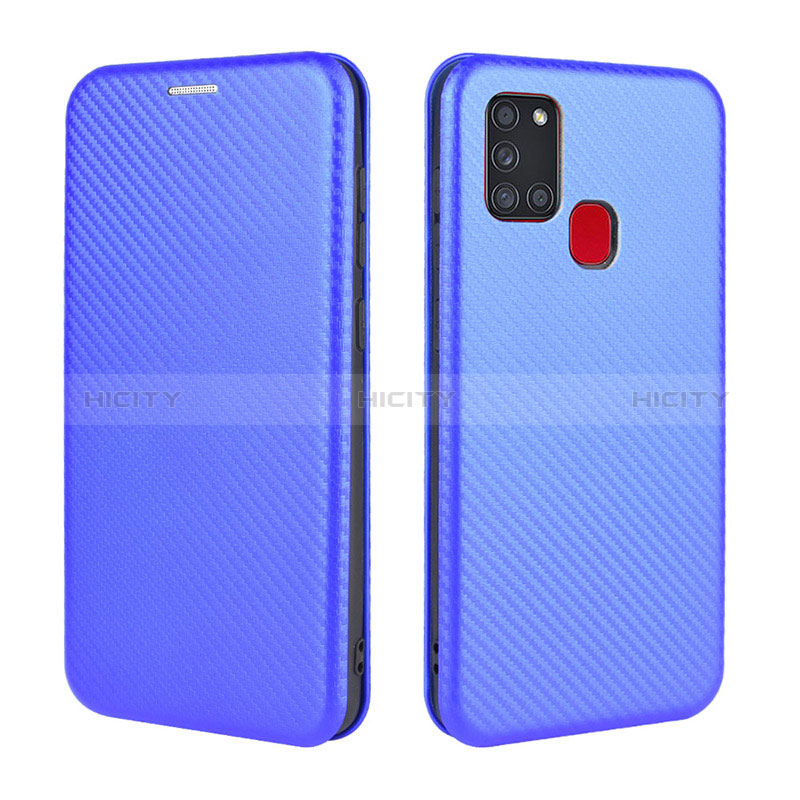 Coque Portefeuille Livre Cuir Etui Clapet L02Z pour Samsung Galaxy A21s Bleu Plus