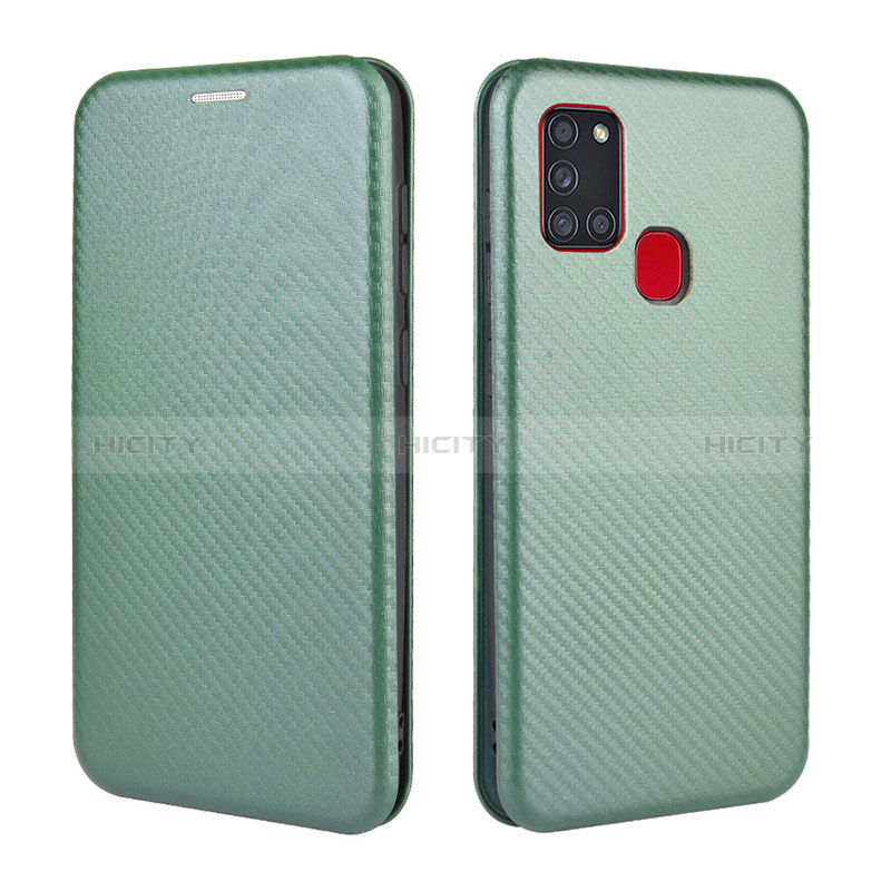 Coque Portefeuille Livre Cuir Etui Clapet L02Z pour Samsung Galaxy A21s Vert Plus