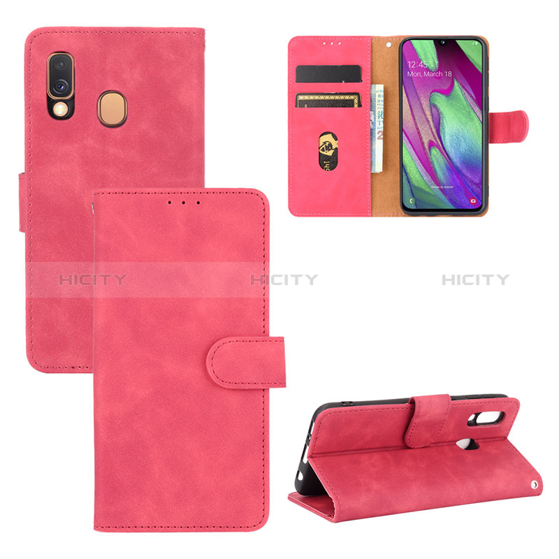 Coque Portefeuille Livre Cuir Etui Clapet L02Z pour Samsung Galaxy A40 Rose Rouge Plus