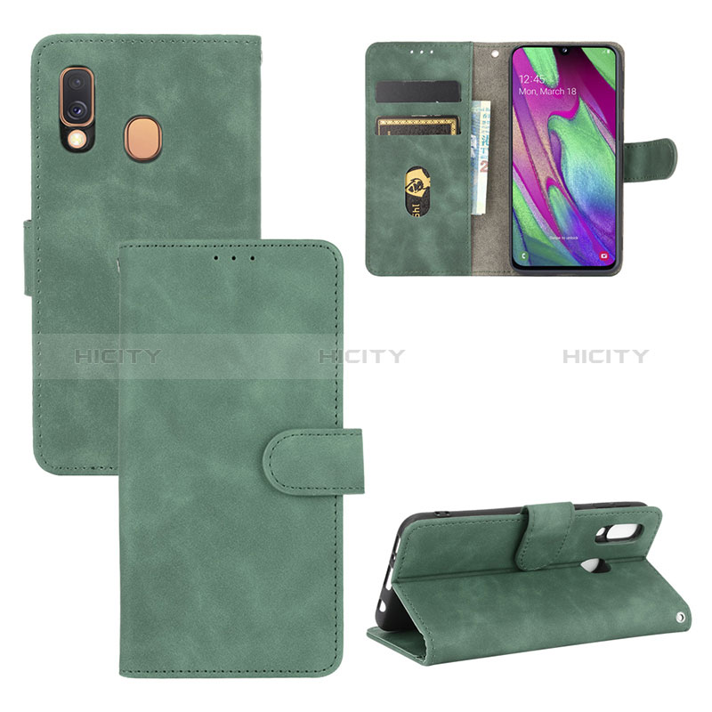 Coque Portefeuille Livre Cuir Etui Clapet L02Z pour Samsung Galaxy A40 Vert Plus