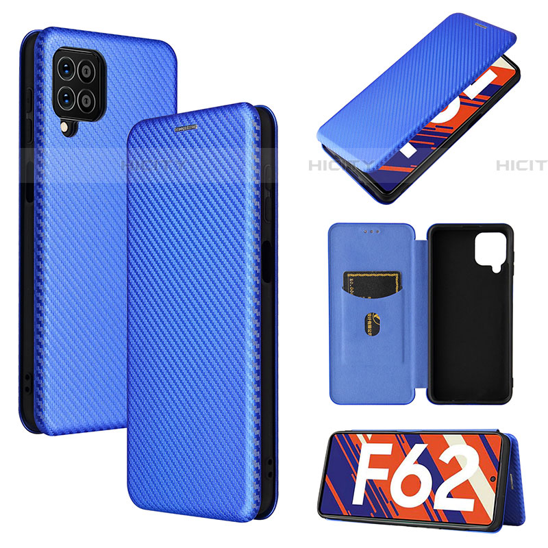 Coque Portefeuille Livre Cuir Etui Clapet L02Z pour Samsung Galaxy F62 5G Bleu Plus