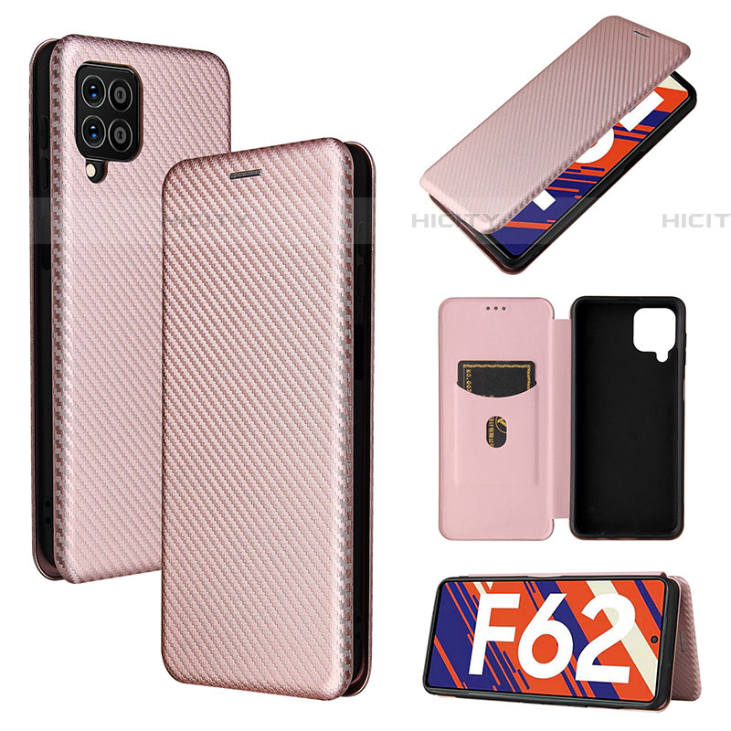 Coque Portefeuille Livre Cuir Etui Clapet L02Z pour Samsung Galaxy F62 5G Or Rose Plus