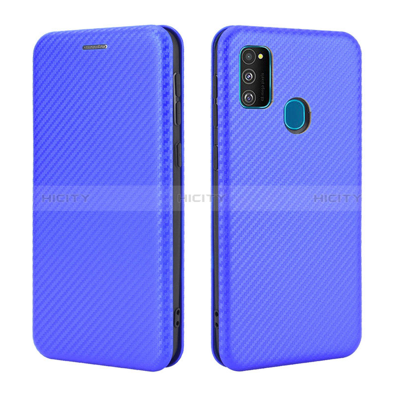 Coque Portefeuille Livre Cuir Etui Clapet L02Z pour Samsung Galaxy M21 Bleu Plus