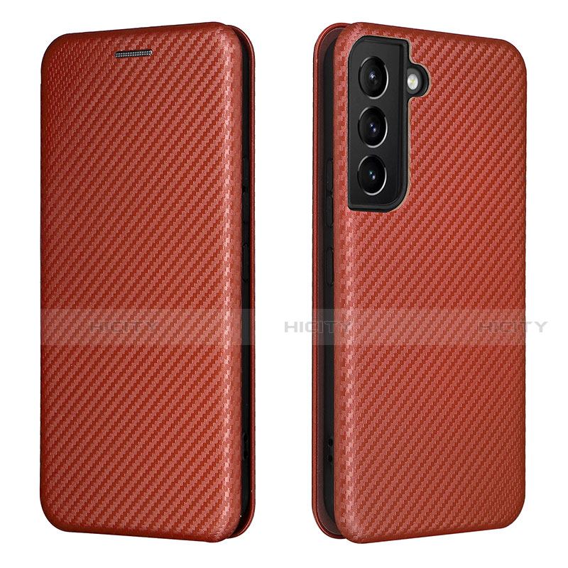 Coque Portefeuille Livre Cuir Etui Clapet L02Z pour Samsung Galaxy S21 5G Marron Plus