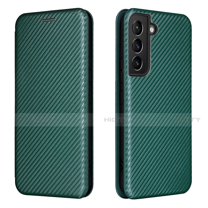 Coque Portefeuille Livre Cuir Etui Clapet L02Z pour Samsung Galaxy S21 5G Vert Plus