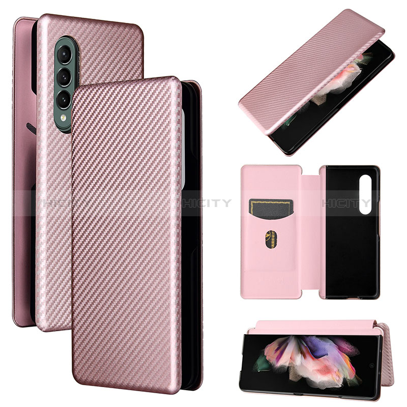 Coque Portefeuille Livre Cuir Etui Clapet L02Z pour Samsung Galaxy Z Fold3 5G Or Rose Plus