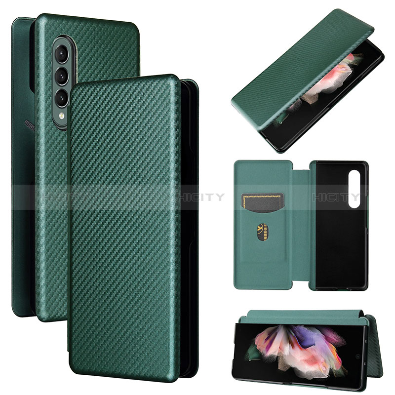 Coque Portefeuille Livre Cuir Etui Clapet L02Z pour Samsung Galaxy Z Fold3 5G Vert Plus