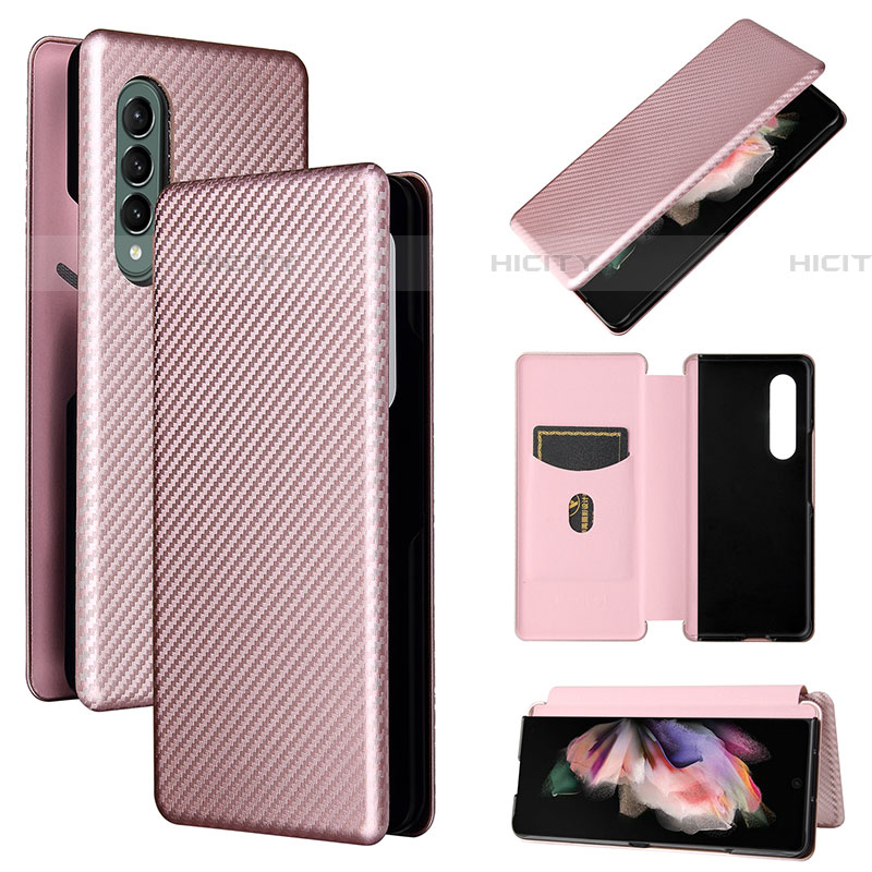 Coque Portefeuille Livre Cuir Etui Clapet L02Z pour Samsung Galaxy Z Fold4 5G Or Rose Plus